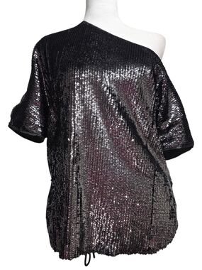 Amanda Uprichard One Shoulder Black Sequin Top Sz S Party Cocktail Glam